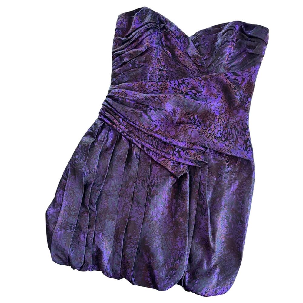 David Meister Strapless Mini Dress Cocktail Women’s 10 Purple Brocade Jacquard